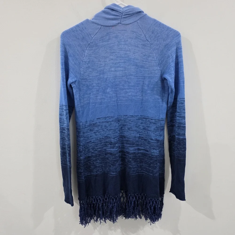 Lilly Pulitzer Womens Tatum Ombre Fringe Cardigan Sweater Size Xxs Blue Coastal‎